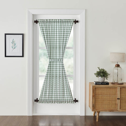 Annie Green Window, Door Panel, Curtain Panel A cheerful, checked plaid in sage green and soft white provides delightful vintage style and practical benefits.