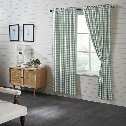Annie Green Window, Curtain Panel The charming 84 x 40 inch curtains feature charming sage green and white checkered plaid in a textured, woven fabric made with 100% cotton. 