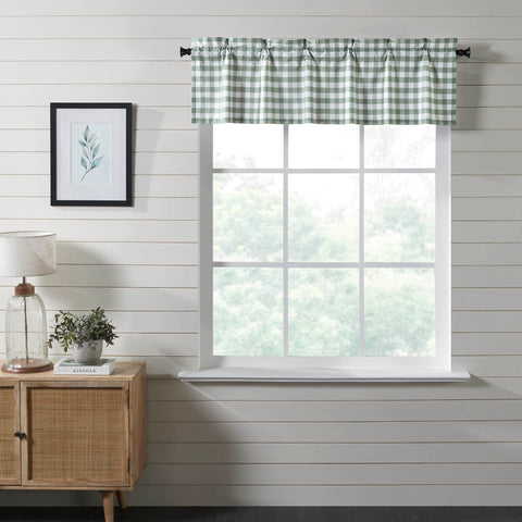 Annie Green Window, Valance, Valances The charming 16x60 inch valance features sage green and white checkered plaid in a textured, woven fabric made with 100% cotton.