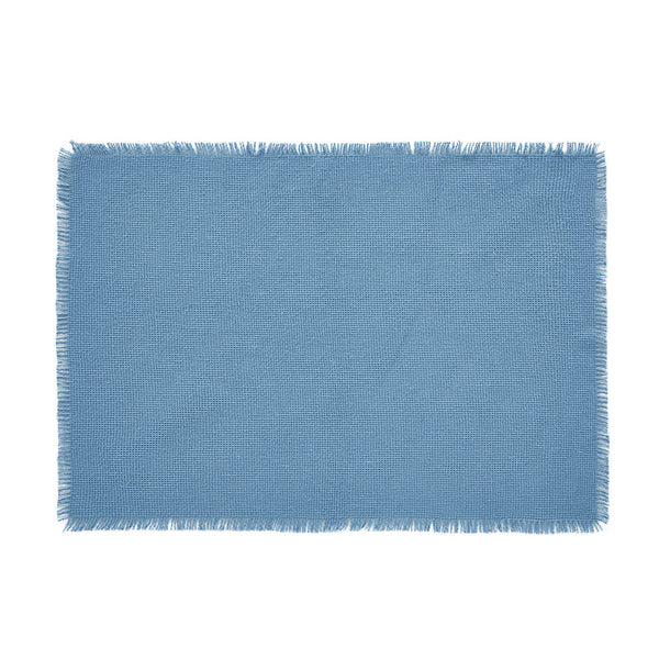 Burlap Blue Placemat Set of 6 Fringed 13x19