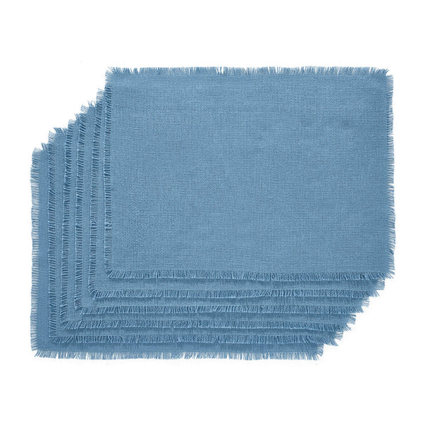 Burlap Blue Placemat Set of 6 Fringed 13x19