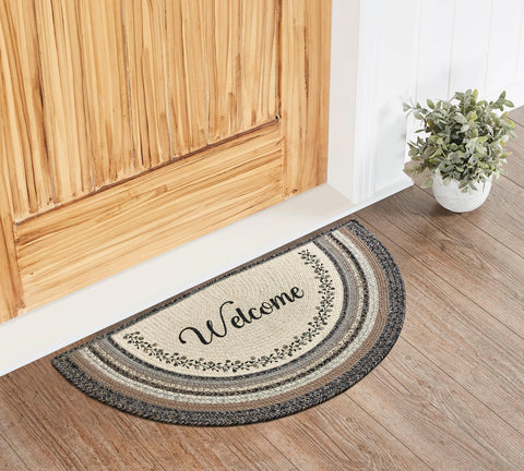 Floral Vine Rugs, Half Circle Rugs, Half Circle Rug Features a blend black, tan and creme with a soft vine and floral design for a modern, country look that complements a wide array of farmhouse decor.