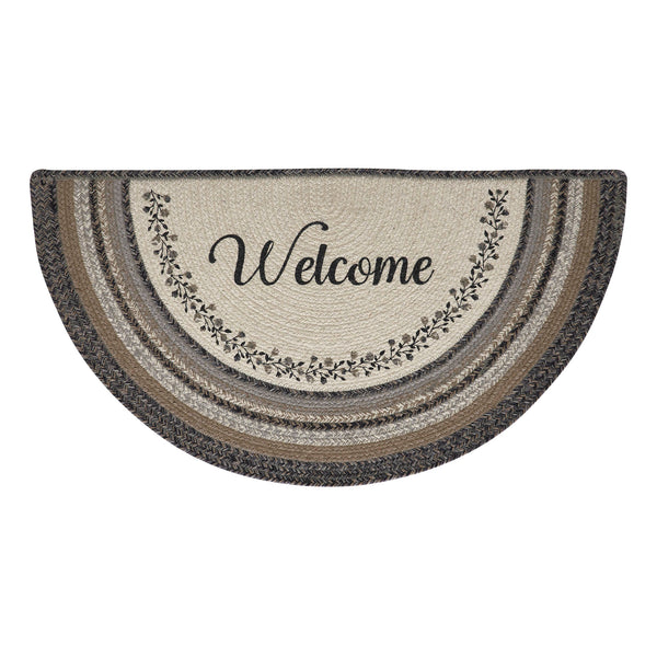 Floral Vine Jute Rug Half Circle Welcome 19.5x36