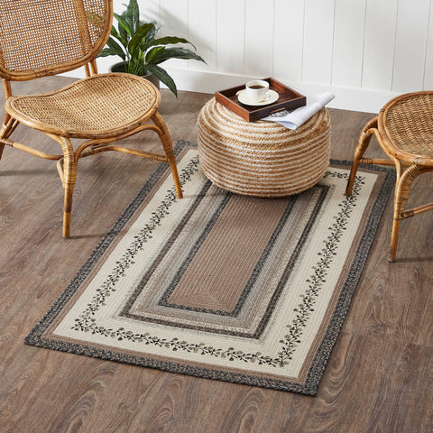 Floral Vine Rugs, 36 x 60 in. Rugs  Features a blend of black, grey, and cream with a vine and floral design for a soft, shabby chic look that complements a wide array of country farmhouse decor.