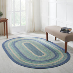 VHC Brands Accent Rug Great Falls Blue Jute Farmhouse 27x48 Oval No Slip  Floor