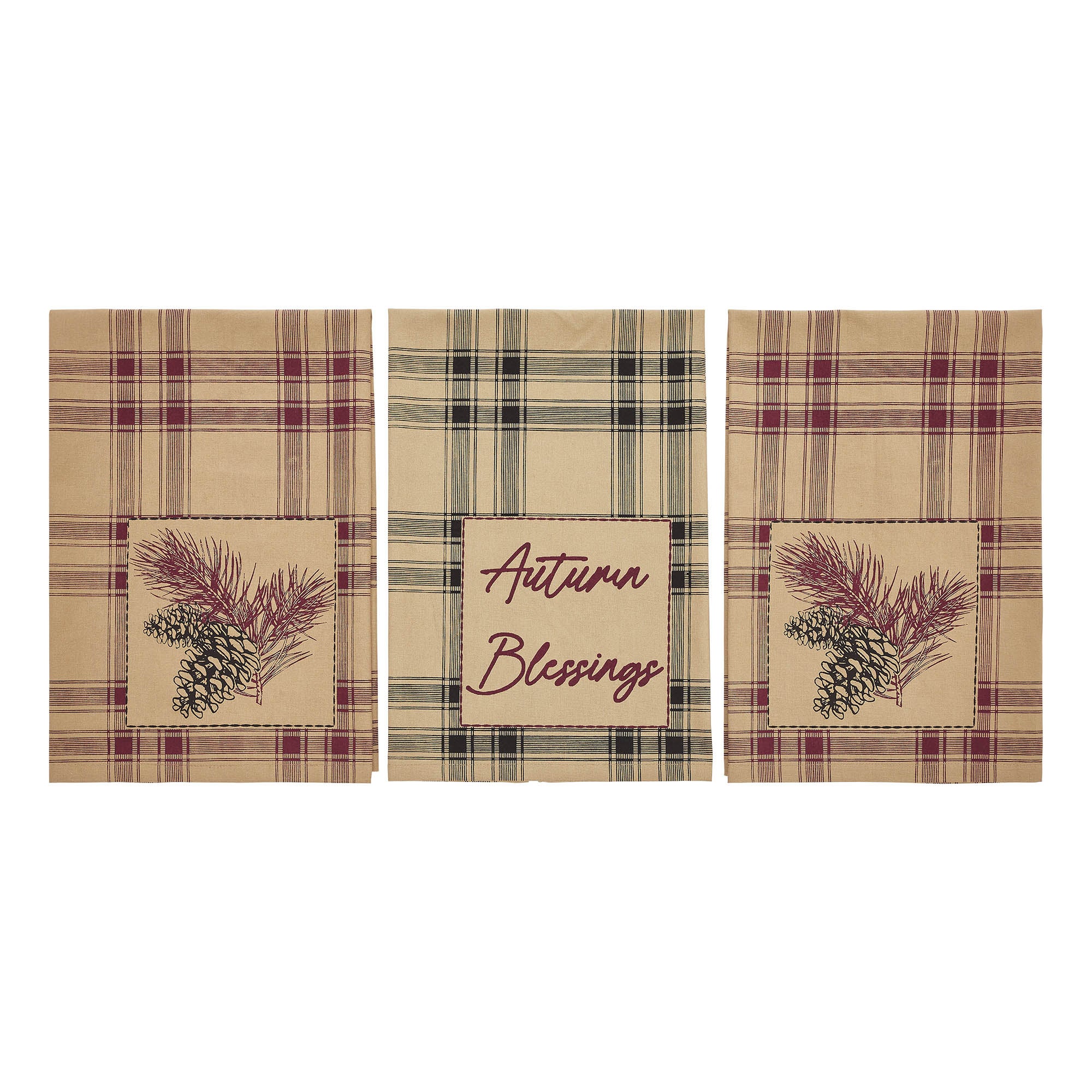Autumn Plaid Kitchen Tea Towels, Set of 3