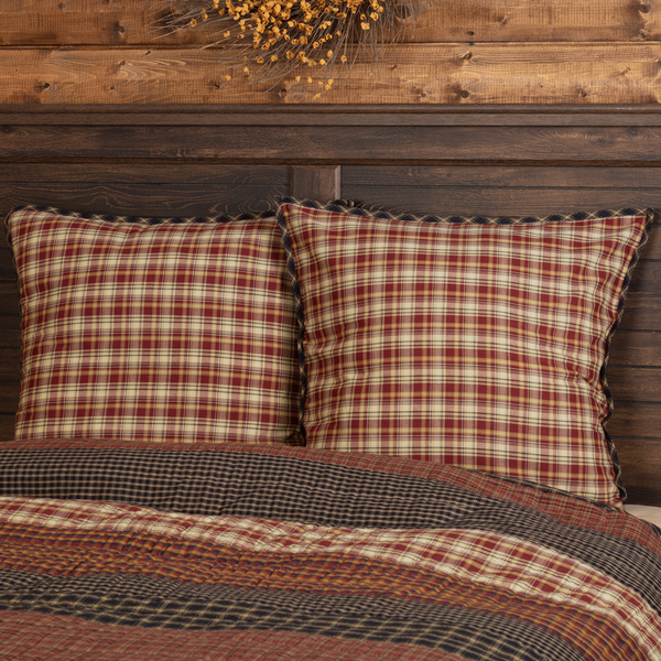 Beckham Fabric Euro Sham 26x26, Rust, gold, and black plaid fabric. Primitive Country Farmhouse Bedding Home Decor.