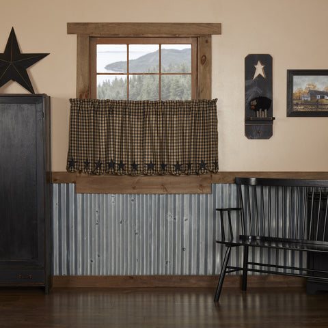 Black Star Scalloped Tier Set of 2 L24xW36, Primitive Country Farmhouse Window Treatments Curtains Home Decor