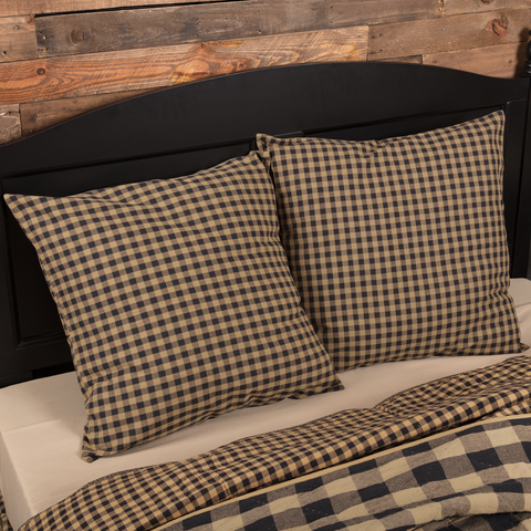Black Check Fabric Euro Sham 26x26, Black Check Fabric Euro Sham 26x26, Primitive Country Farmhouse Bedding Home Decor. Pillow.