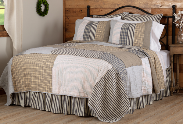 Ashmont Luxury King Quilt are a timeless palette of warm grey, antiqued tan and vintage white. Primitive Country Farmhouse Bedding Home Decor.
