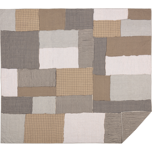 The bold and fun blocks of the Ashmont King Quilt are a timeless palette of warm grey, antiqued tan and vintage white. Primitive Country Farmhouse Bedding home Decor.