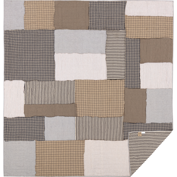 Ashmont Queen Quilt 94Wx94L, Each block is finished with reverse seams for added texture on this timeless palette of warm grey, antiqued tan, and vintage white. Primitive Country Farmhouse Bedding Home Decor.