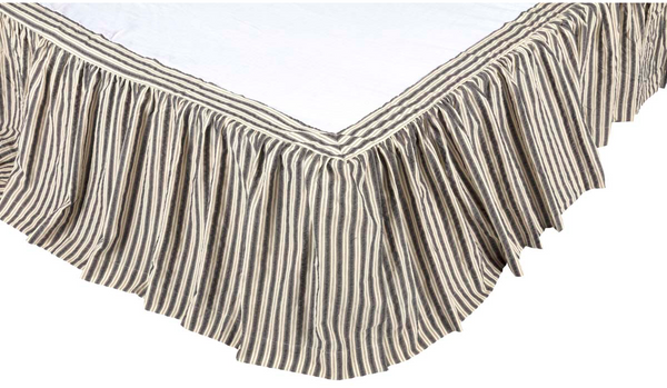 Ashmont Twin Bed Skirt 39x76x16, Charcoal and creme ticking stripe seersucker, Primitive Country Farmhouse Dust Ruffle Bedding Home Decor.