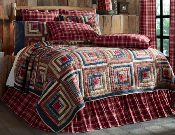 Braxton Twin Quilt, navy, apple red, and natural tones, Primitive Country Farmhouse Bedding Home Decor & Accessories.