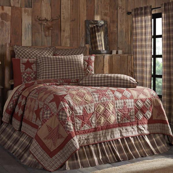 Dawson Star Twin Quilt, burgundy and khaki plaid, Primitive Country Farmhouse Bedding Home Decor & Accessories.