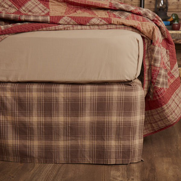Dawson Star Queen Bed Skirt 60x80x16, dark woodland brown and tan plaid. Primitive Country Farmhouse Bedding Home Decor.