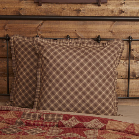 Dawson Star Fabric Euro Sham 26x26, shades of dark woodland brown and tan plaid. Primitive Country Farmhouse Bedding Home Decor.