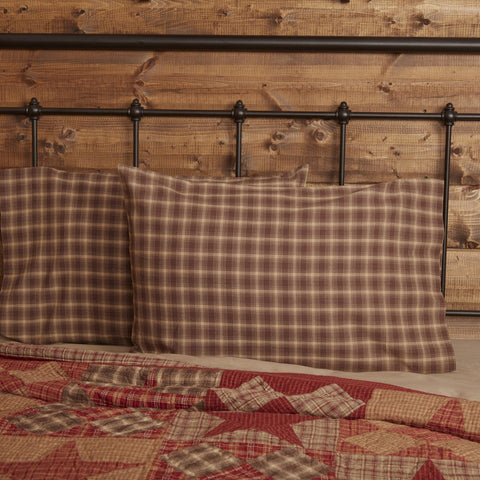 Dawson Star Standard Pillow Case Set of 2 21x30, Woodland Brown, Khaki plaid. Primitive Country Farmhouse Bedding Home Decor.