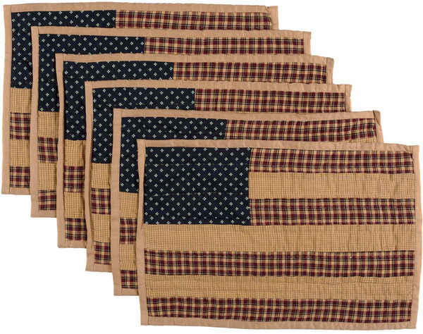 Patriotic Patch Placemat Quilted Set of 6 12x18, Primitive Country Farmhouse Americana Table Kitchen Decor