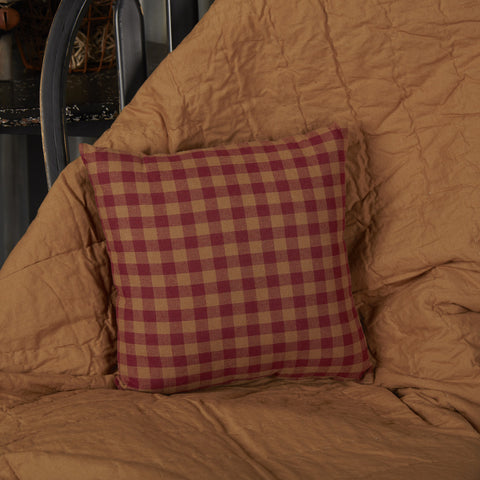 The Burgundy Check Fabric Pillow 16x16 is a great addition to your cozy primitive bedroom or living space., Primitive Country Farmhouse Home Decor.