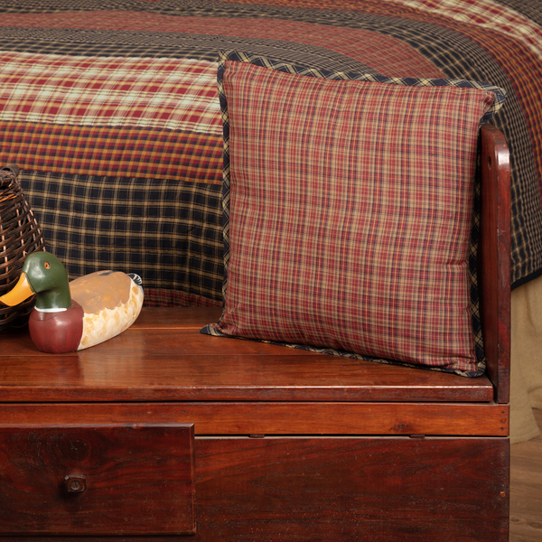 Beckham Fabric Pillow Cover 16 in. rusty red, black and gold plaid, Primitive Country Farmhouse Bedding Home Window Bath Decor & Accessories.