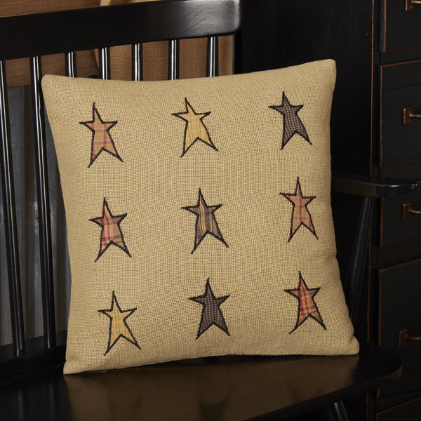 Stratton Applique Star Pillow 16x16, Filled, Natural, Red-Orange, Country Black, Primitive Country Farmhouse Bedding Home Decor.