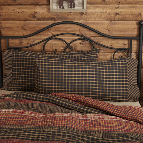 Beckham King Pillow Case Set of 2 21x40, Soft and rustic black and creme plaid with a 4 inch cuff with rust, creme and black plaid for a complete look. Primitive Country Farmhouse Bedding Home Decor.