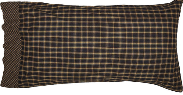 Beckham King Pillow Case Set of 2 21x40, Soft and rustic black and creme plaid with a 4 inch cuff with rust, creme and black plaid for a complete look. Primitive Country Farmhouse Bedding Home Decor.