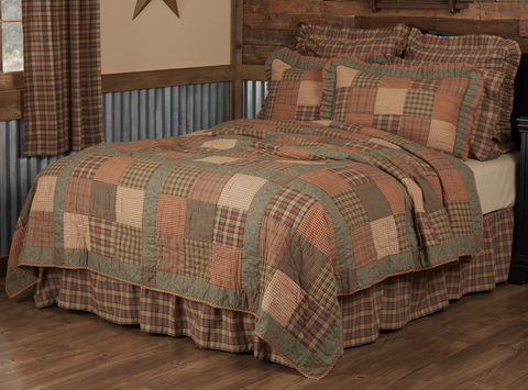 Crosswoods California King Quilt 130Wx115L, Plaids, microchecks, and delicate floral patterns are crafted together in tan, blue, and red to create a Primitive combination of comfort and beauty.  Primitive Country Farmhouse Bedding Home Decor.
