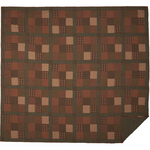Crosswoods California King Quilt 130Wx115L, Plaids, microchecks, and delicate floral patterns are crafted together in tan, blue, and red to create a Primitive combination of comfort and beauty.  Primitive Country Farmhouse Bedding Home Decor.