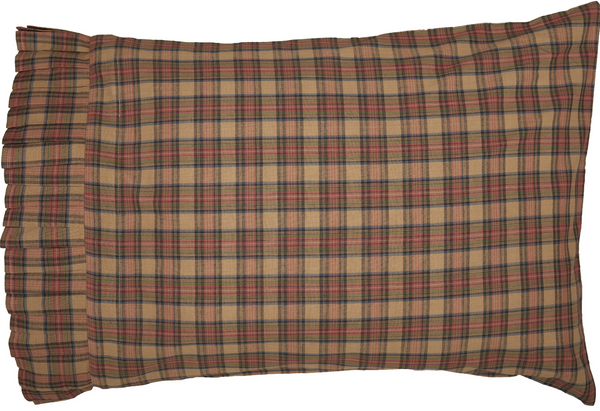 Crosswoods Standard Pillow Case Set of 2 21x31, soft red and green effortlessly mingle among cool tones of blue, black, and tan. Primitive Country Farmhouse Bedding Home Decor.