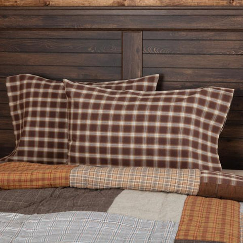 Rory Standard Pillow Case Set of 2 21x30, plaid fabric in white, tan, and brown. Primitive Country Farmhouse Bedding Home Decor.