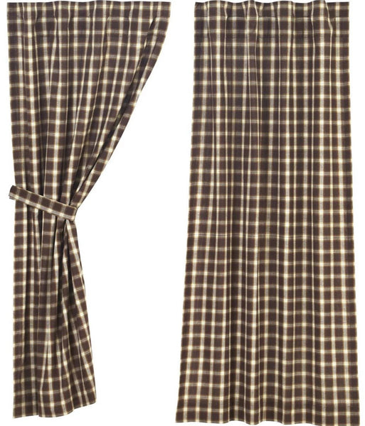 Rory Short Panel Set of 2 63x36, plaid fabric in white, tan, and brown. Primitive Country Farmhouse Window Treatments Curtains Home Decor.
