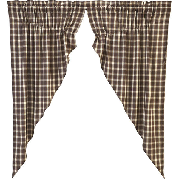 Rory Prairie Short Panel Set of 2 63x36x18, plaid fabric in white, tan, and brown. Primitive Country Farmhouse Window Treatments Curtains Home Decor.