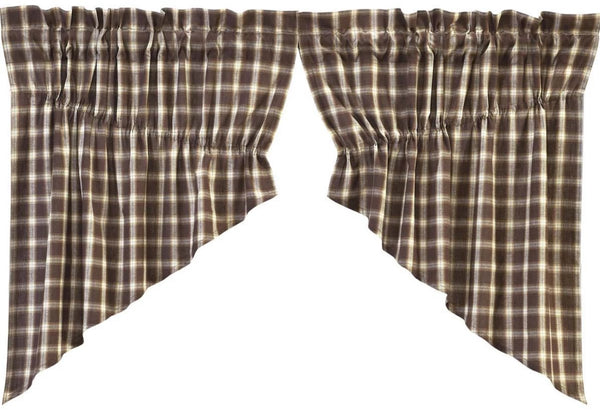 Rory Prairie Swag Set of 2 36x36x18, plaid fabric in white, tan, and brown. Primitive Country Farmhouse Window Treatments Curtain Home Decor.