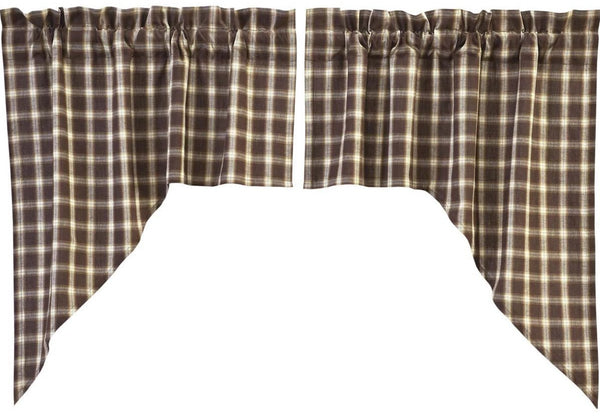 Rory Swag Set of 2 36x36x16, plaid fabric in white, tan, and brown. Primitive Country Farmhouse Window Treatments Curtains Home Decor.