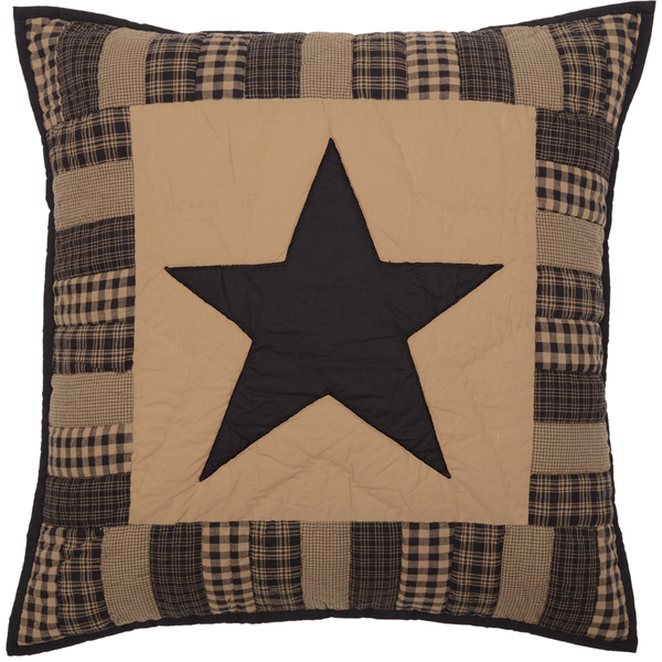  Black Check Star Quilted Euro Sham 26X26, Primitive Country Farmhouse Bedding
