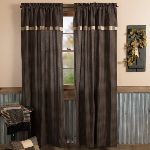 Kettle Grove Panel with Attached Valance Block Border Set of 2 84 in. Primitive Country Farmhouse Window Treatments Curtains