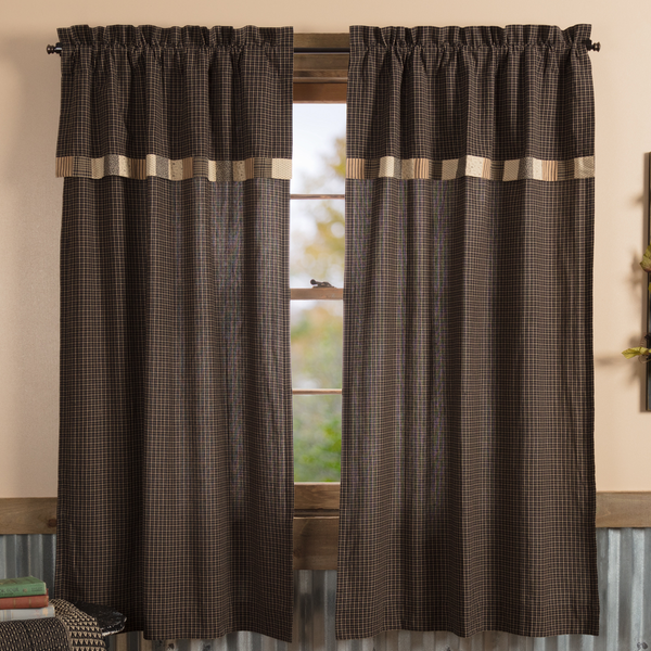 Kettle Grove Short Panel with Attached Valance Block Border Set of 2 63 in. Primitive Country Farmhouse Window Treatments Curtains