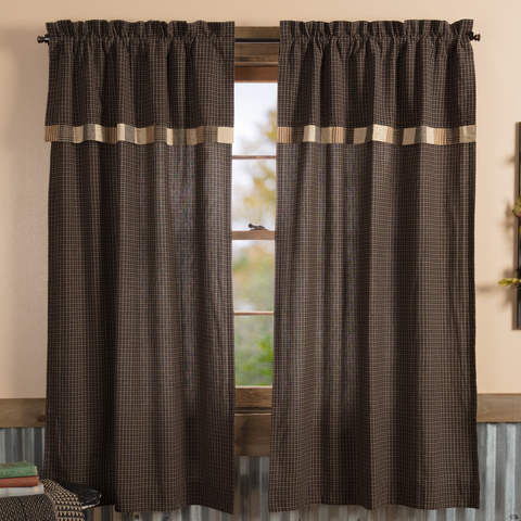 Kettle Grove Short Panel with Attached Valance Block Border Set of 2 63 in. Primitive Country Farmhouse Window Treatments Curtains
