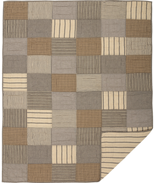 Sawyer Mill Charcoal Block Quilted Throw 60x50, Primitive Country Farmhouse Bedding Blanket 