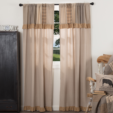 Sawyer Mill Charcoal Panel Curtain with Attached Patchwork Valance Set of 2 84x40 Farmhouse Primitive Country Curtain Window Treatments