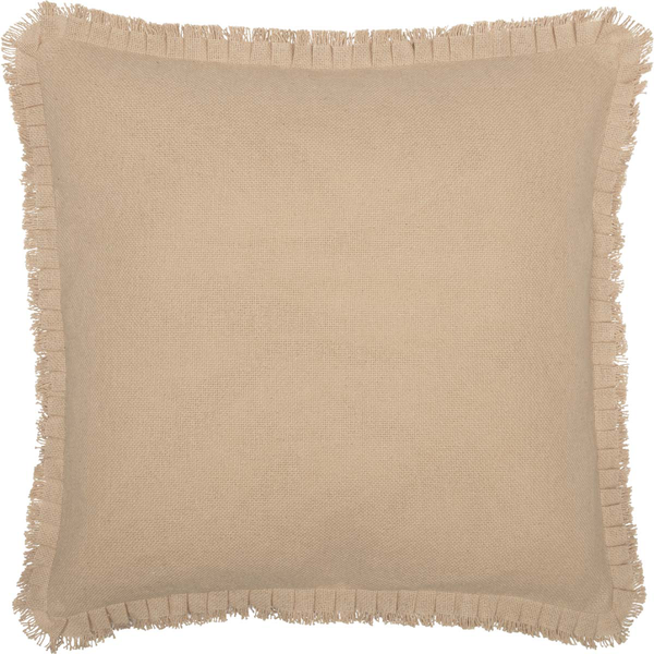 Burlap Vintage Fabric Euro Sham with Fringed Ruffle 26x26, Primitive Country Farmhouse Bedding