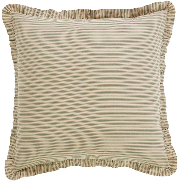 Prairie Winds Green Ticking Stripe Euro Sham 26x26, Muted bronze green stripes on a pale khaki background, Primitive Country Farmhouse Bedding Home Decor.