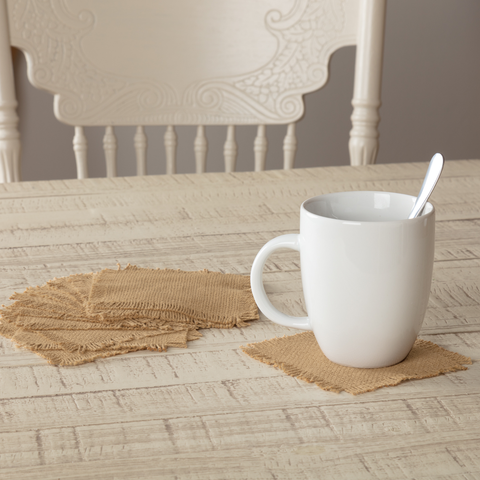 Burlap Natural Coaster Set of 12 Fringed 4x4, Primitive Country Farmhouse Table Kitchen Dining home Decor