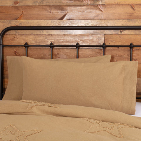 Burlap Natural King Pillow Case Set of 2 21x40 features a dyed poly lining to keep the fill from showing through the open weave and reverses to same as front. Primitive Country Farmhouse Bedding Home Decor.