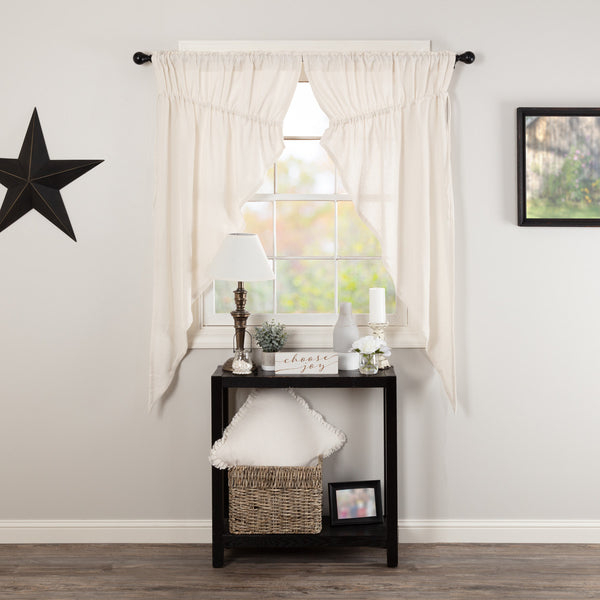 Burlap Antique White Prairie Short Panel Set of 2 63x36x18, Primitive Country Farmhouse Window Treatments Curtains Home Decor.