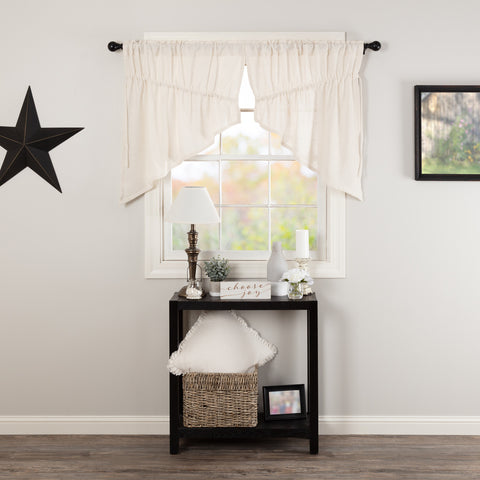 Burlap Antique White Prairie Swag Set of 2 36x36x18, Primitive Country Farmhouse Window Treatments Curtains Home Decor.