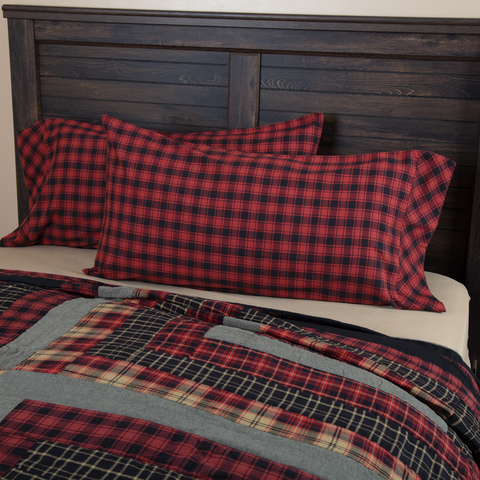 Cumberland King Pillow Case Set of 2 21x40, Red and Black Buffalo Check Bedding Primitive Country Farmhouse