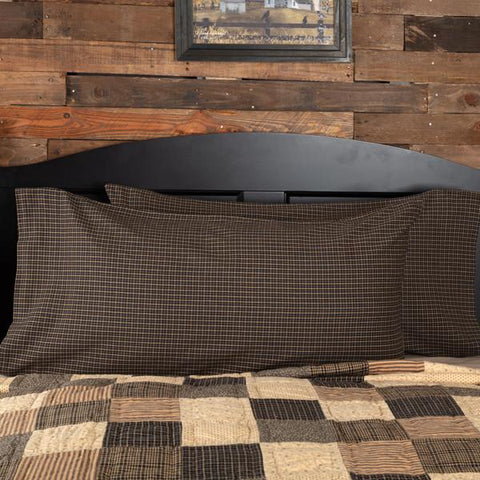Kettle Grove King Pillow Case Set of 2 21x40, Black and tan plaid fabric. Primitive Country Farmhouse Bedding Home Decor.